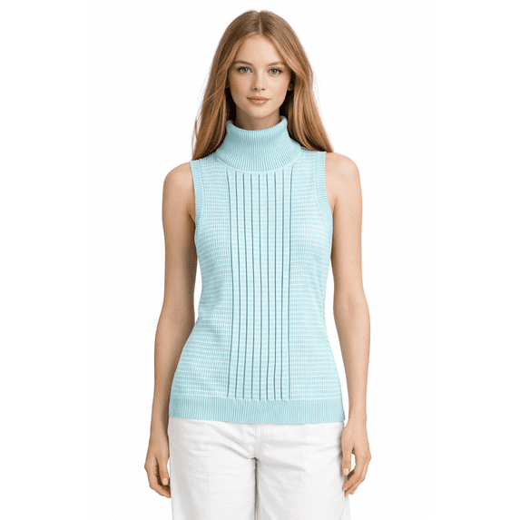 Socal Look Women's Sleeveless Turtleneck Sweater Top in Stretchable Viscose Blend Aqua Sky, L