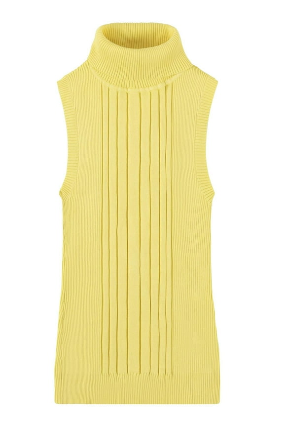Women's Sleeveless Turtleneck Sweater Top in Stretchable Viscose Blend Aspen Gold, S