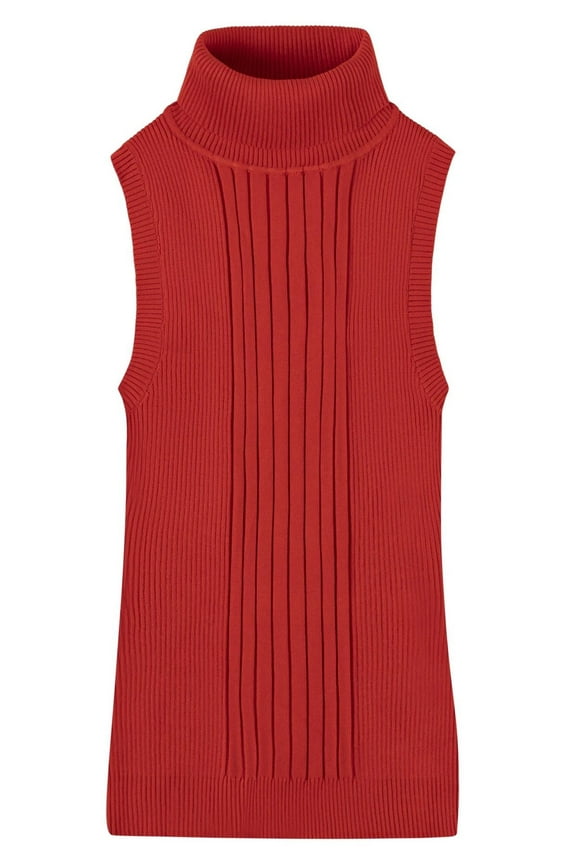 Women's Sleeveless Turtleneck Sweater Top in Stretchable Viscose Blend Bright Red, 2XL