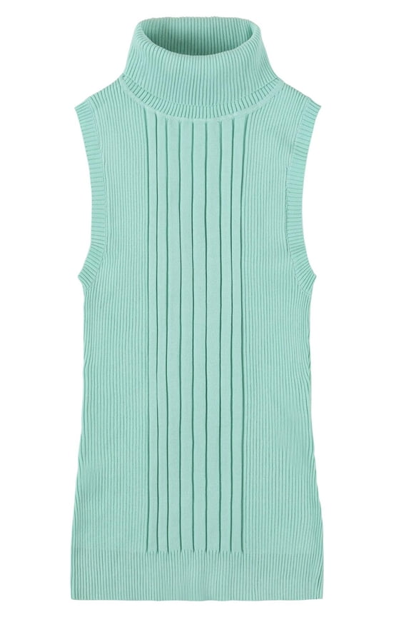 Women's Sleeveless Turtleneck Sweater Top in Stretchable Viscose Blend Mint Green, M