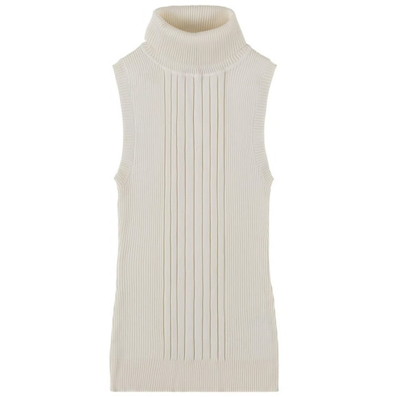 Socal Look Women's Sleeveless Turtleneck Sweater Top in Stretchable Viscose Cream, 2XL