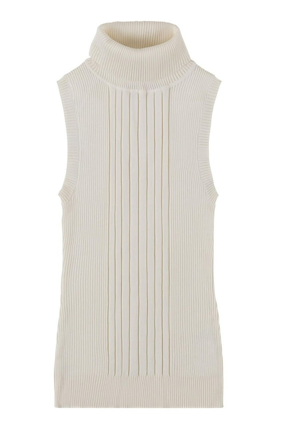 Women's Sleeveless Turtleneck Sweater Top in Stretchable Viscose Cream, XL