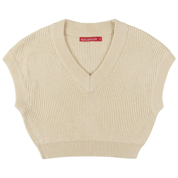 Socal Look Women's Sleeveless V-Neck Sweater Top in Stretchable Viscose Birch, S