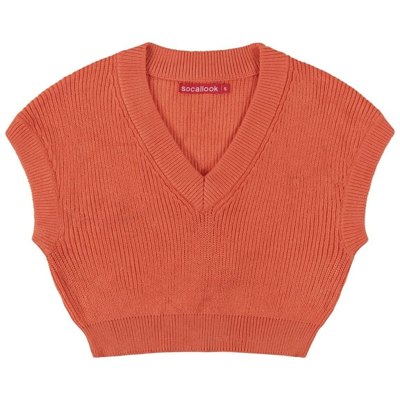 Socal Look Women's Sleeveless V-Neck Sweater Top in Stretchable Viscose Blend Coral, S