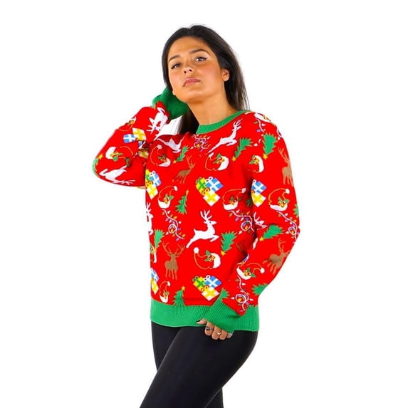 Socal Look Women's Ugly Christmas Sweater, Long Sleeve Crew Neck Acrylic Holiday Pullover, 2XL