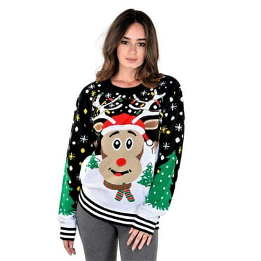 Socal Look Women's Ugly Christmas Sweater, Long Sleeve Crew Neck Acrylic Holiday Pullover, L