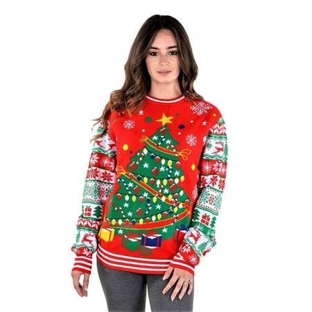 Socal Look Women's Festive Ugly Christmas Sweater, Long Sleeve Crew Neck Pullover, M