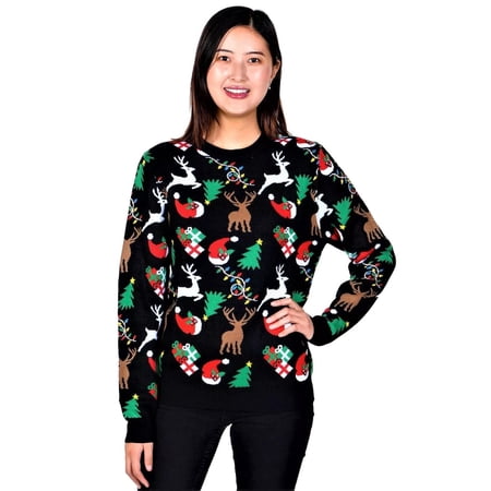 Socal Look Women's Ugly Christmas Sweater, Long Sleeve Crew Neck Acrylic Holiday Pullover, M