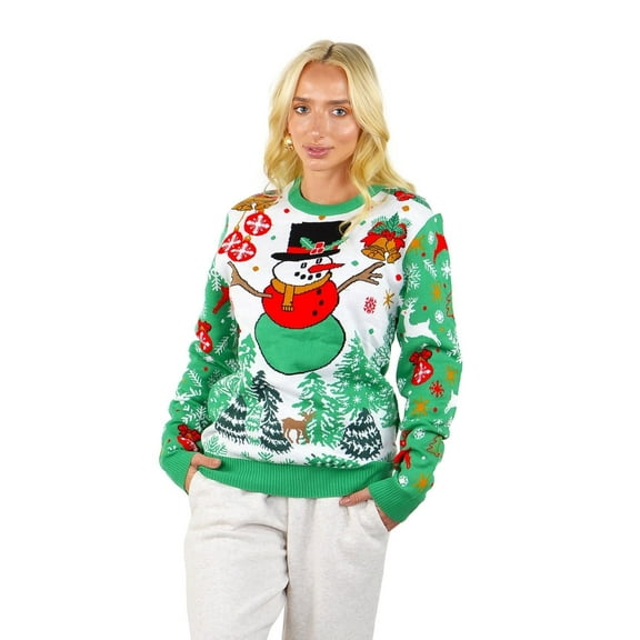 Socal Look Women's Ugly Christmas Sweater, Long Sleeve Crew Neck Acrylic Holiday Pullover, M