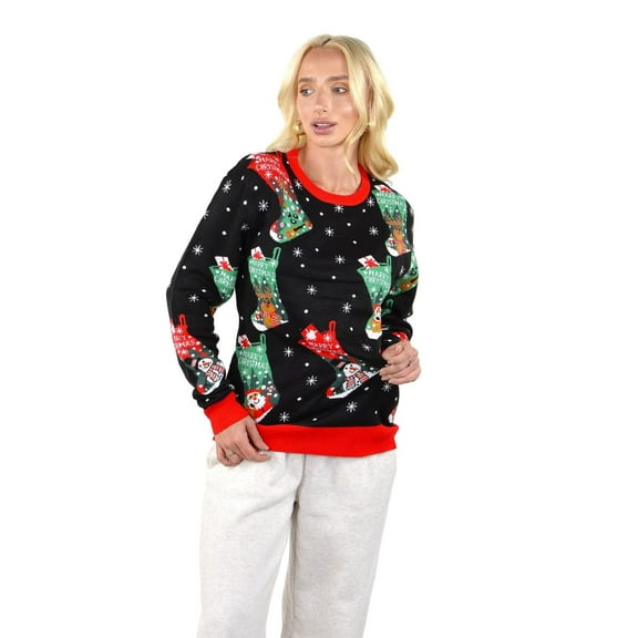 Socal Look Women's Ugly Christmas Sweater, Long Sleeve Crew Neck Acrylic Holiday Pullover, M