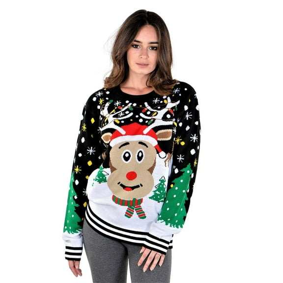 Socal Look Women's Ugly Christmas Sweater, Long Sleeve Crew Neck Acrylic Holiday Pullover, M