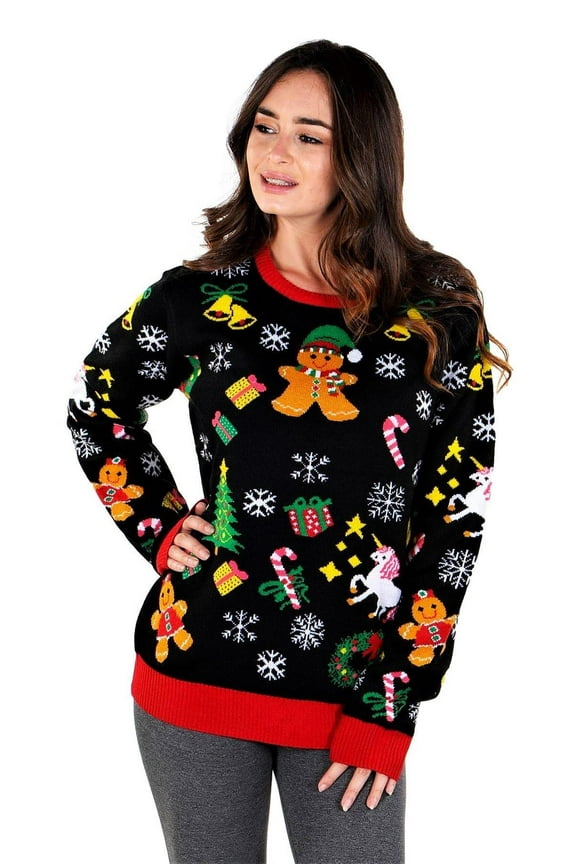 Women's Ugly Christmas Sweater, Long Sleeve Crew Neck Acrylic Pullover, S