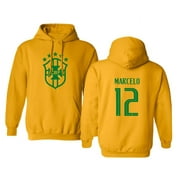 Soccer 2021 Brazil #12 MARCELO Copa America Unisex Hooded Sweatshirt (Gold, Small)