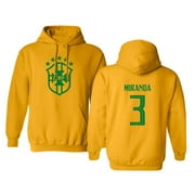 Soccer 2021 Brazil #3 MIRANDA Copa America Unisex Hooded Sweatshirt (Gold, Small)
