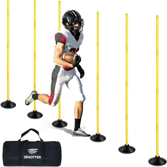 Soccer Agility Poles Set, 6 Pcs Detachable Sports Trainning Speed Poles Slalom Poles with Rubber Base, Sport Agility Training Equipment for Football, Rugby, Basketball, Indoor & Outdoor