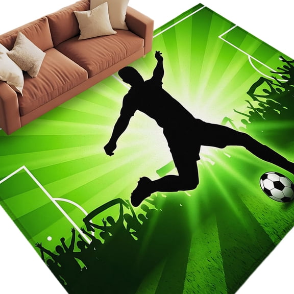 Soccer Area Rug 6x9 Washable Rug Non Slip Bright Green Football Victory Kick Large Area Rug Soft Stainresistant Indoor Floor Carpet for Living Room Bedroom Home Office Dining Room Nursery