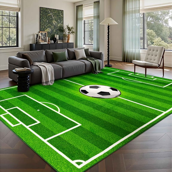 Soccer Area Rug 6x9ft, Machine Washable, Non-Slip Bottom, Foldable & Easy to Store, Easy-Care Sports Carpet for Living Room Bedroom Kids Room