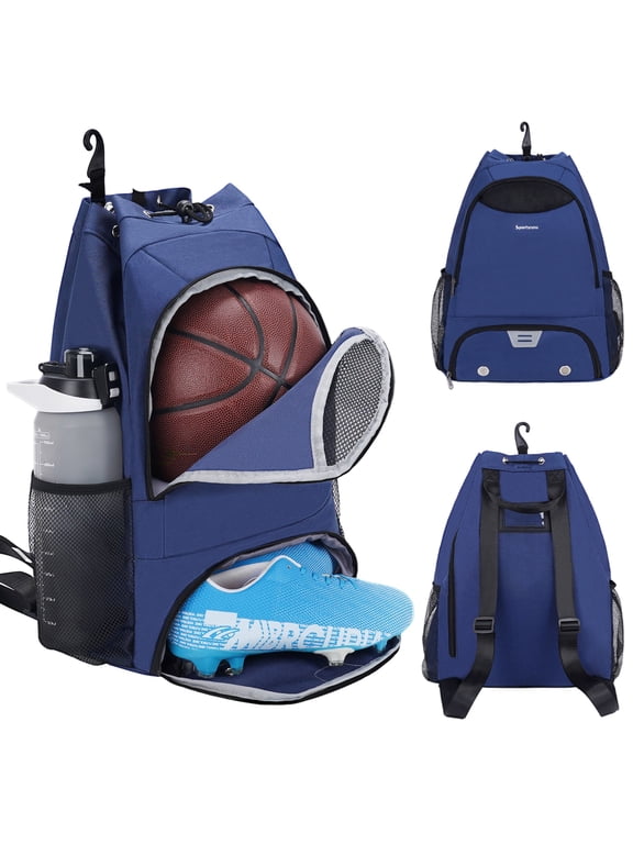 Soccer Bag Basketball Backpack for Men Football Bags Drawstring Sports Backpack Gym with Shoe Compartment Wet Pocket, for Youth Adults, Navy Blue