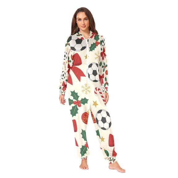 Soccer Ball Adult Unisex Onesie Pajamas One Piece Suit Pjs Sleepwear Jumpsuit