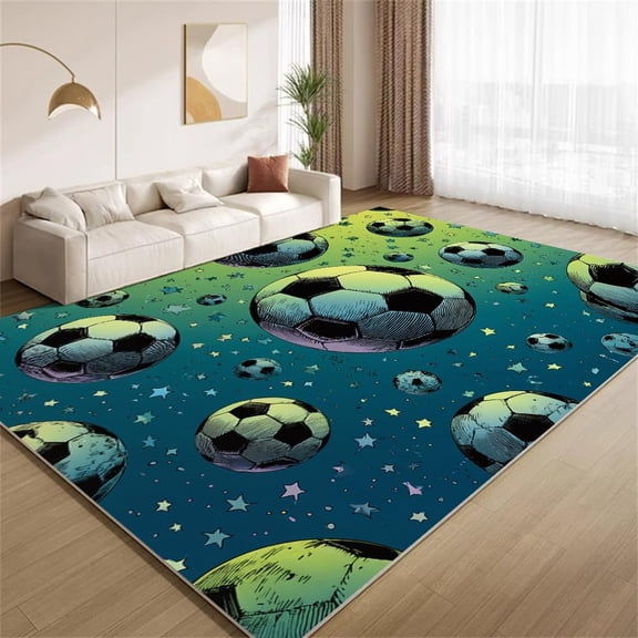 Soccer Ball Area Rugs, Glow Stars Soccer Ball Carpet, Washable Non Slip Low Pile Soft Rug for Living Room Bedroom Entryway Decor Mat 3ftx5ft