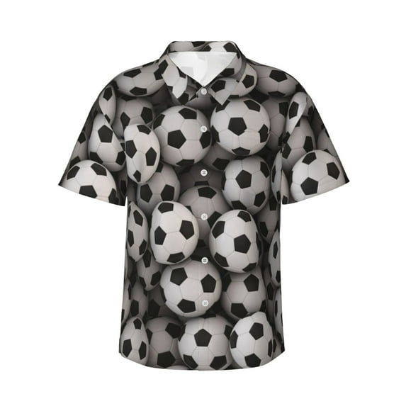 Soccer Ball Background Hawaiian Shirts For Men, Summer Short-Sleeve Relaxed-Fit Button-Down Shirts 3x-Large