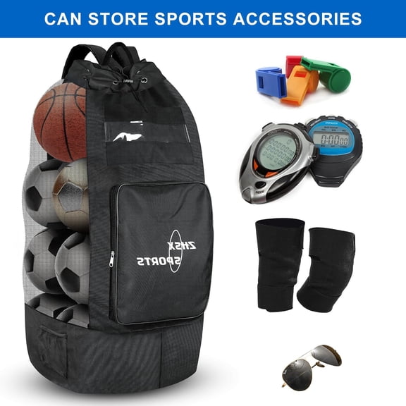 Soccer Ball Bag,Large Mesh Ball Bag Sports Equipment Net Bag With Drawstring Closure Shoulder Strap and Oversized Front Pocket Storage Basketball,Volleyball,Football Accessories
