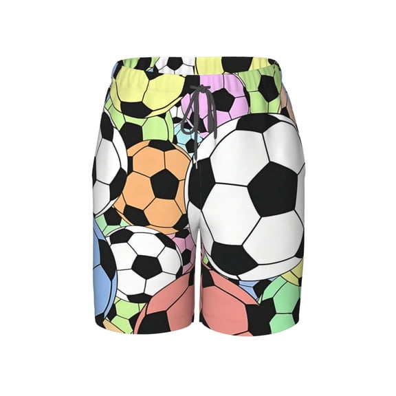 Soccer Ball Beach Pants Teen Shorts with Mesh Lining and Drawstring