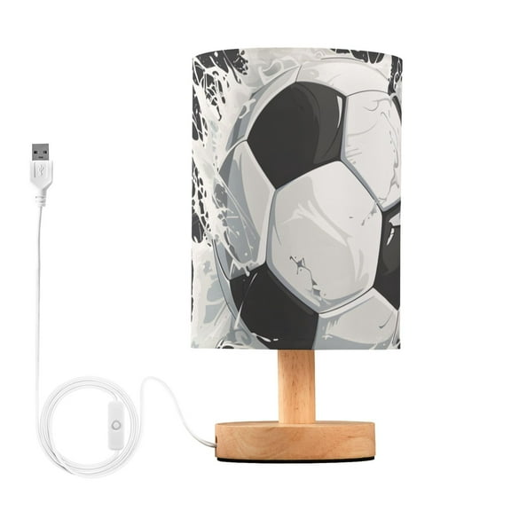 Soccer Ball Bedside Desk Lamp LED Table Nightstand Lamps Warm Light Fabric Lampshade for Home Bedroom Office Living Room Decor