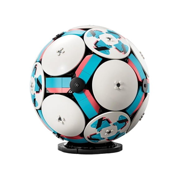 Soccer Ball Building Blocks 3D Kit - Teal and Pink Creative Construction Puzzle for Fans - Large 8.7 Inch Soccer Decor with Display Stand for Office Block Set A #005