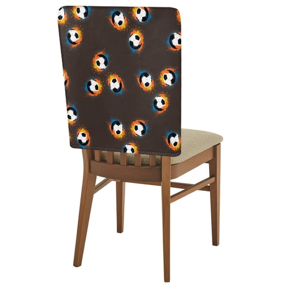 Soccer Ball Chair Back Covers Set of 8 Sports Athletic Black White Soccer Brown Background Removable Dining Chair Slipcovers Washable Seat Protector for Restaurant Party Banquet Kichen Decor