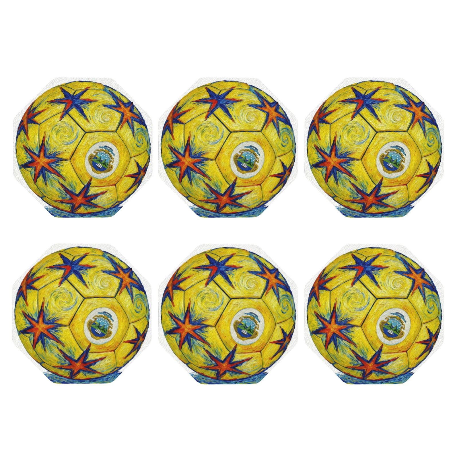 Soccer-Ball Costarican Flag Set of 6 Faux Leather 4 Inch Coasters ...