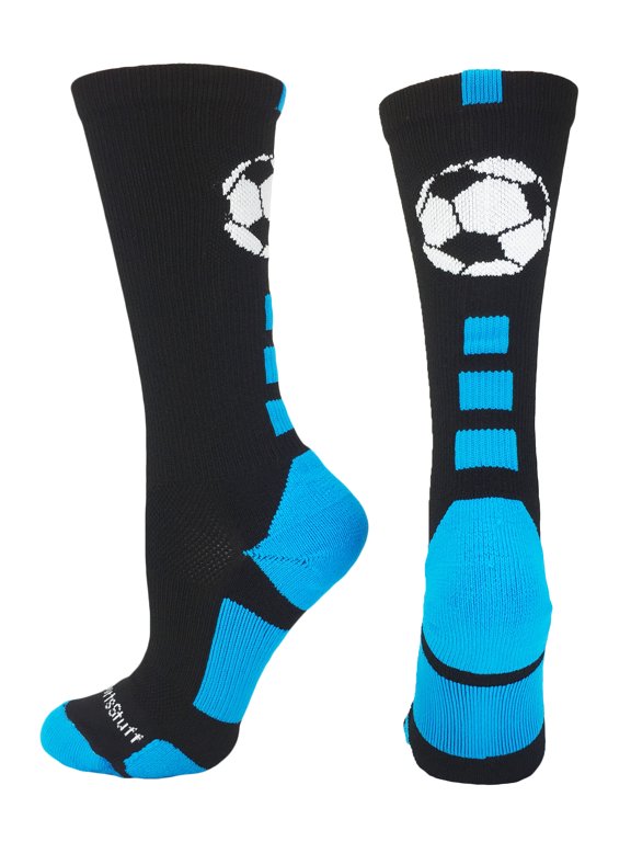 Soccer Ball Crew Socks (Black/Electric Blue, Large)