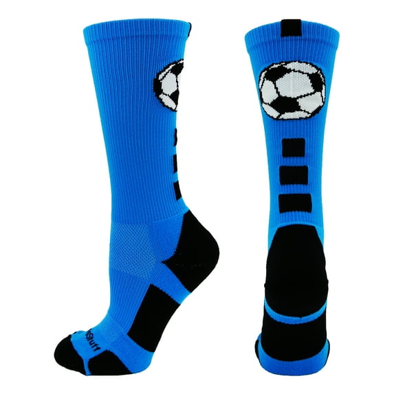 Soccer Ball Crew Socks (Electric Blue/Black, Large)