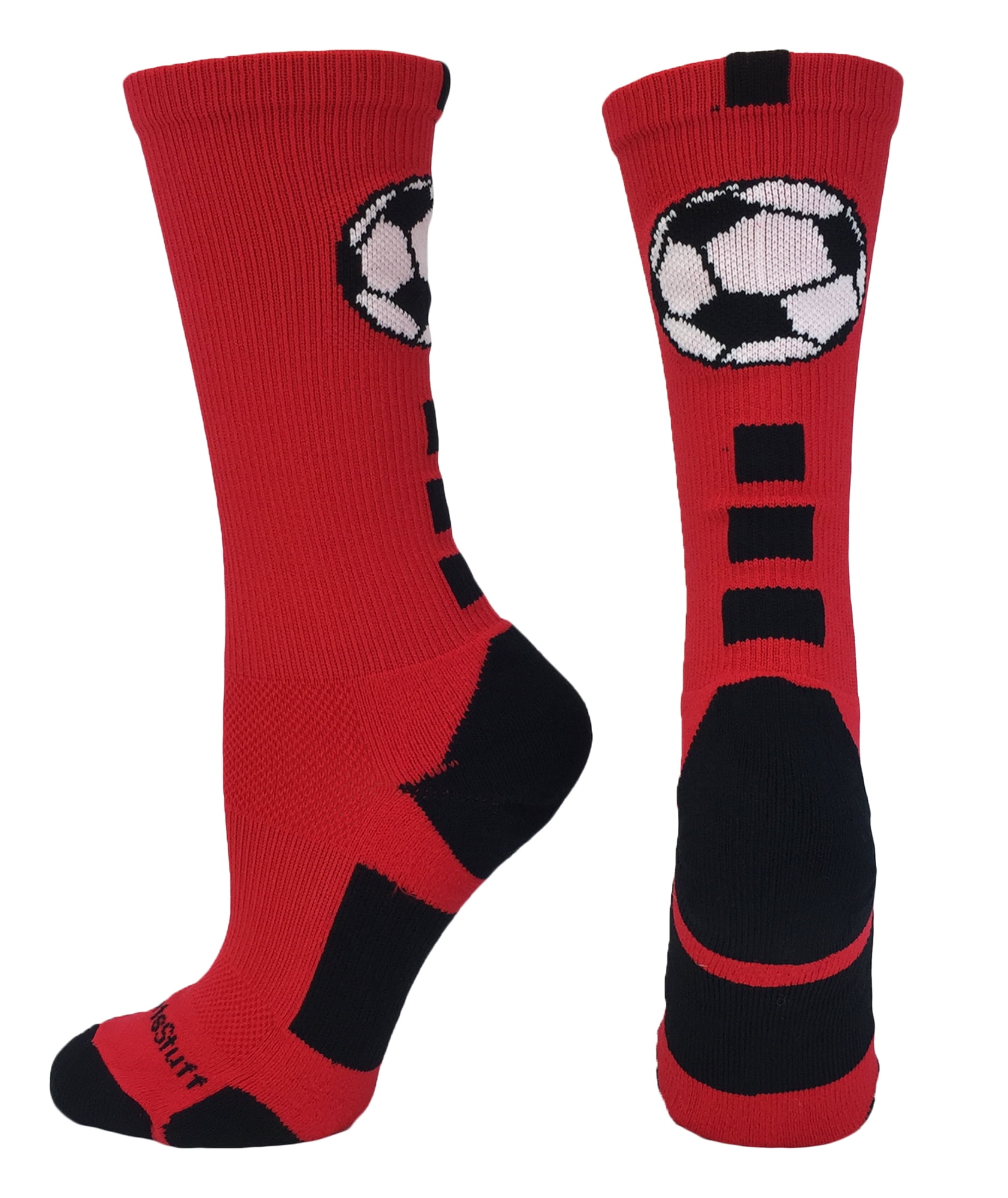 MadSportsStuff Soccer Ball Crew Socks Red Black Medium
