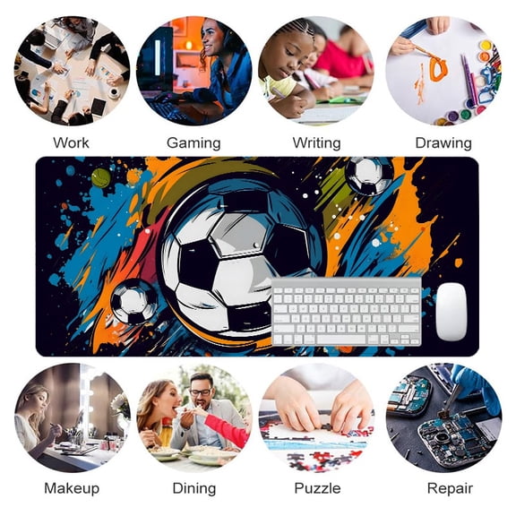 Soccer Ball Design Mouse Pad 31.5 x 11.82 Inches Rubber Desk Accessory for Office and Gaming