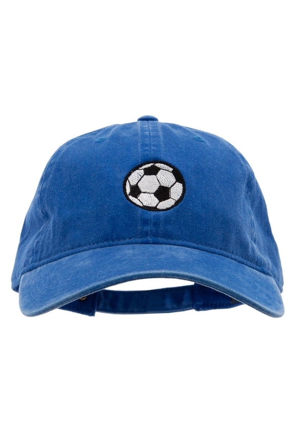 Soccer Ball Embroidered Washed Solid Pigment Dyed Cotton Twill Brass Buckle Cap - Royal OSFM