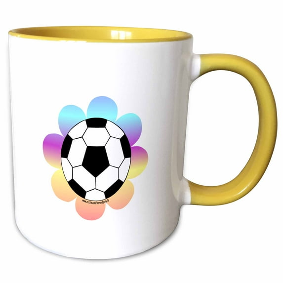 3drose, Soccer Ball Flower, 15oz Two-tone Yellow Mug