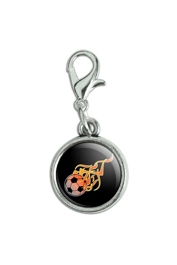 Soccer Ball Football Cartoon Flames Antiqued Bracelet Pendant Zipper Pull Charm with Lobster Clasp