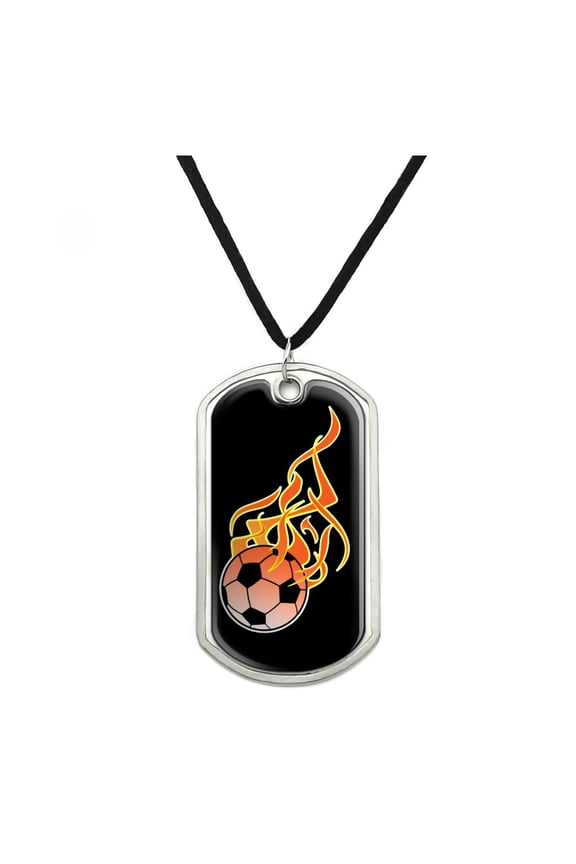 Soccer Ball Football Cartoon Flames Military Dog Tag Pendant Necklace with Cord