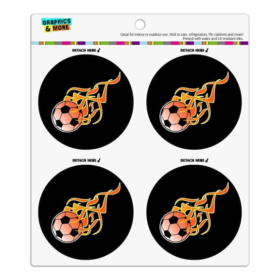 Soccer Ball Football Cartoon Flames Refrigerator Fridge Locker Vinyl Circle Magnet Set
