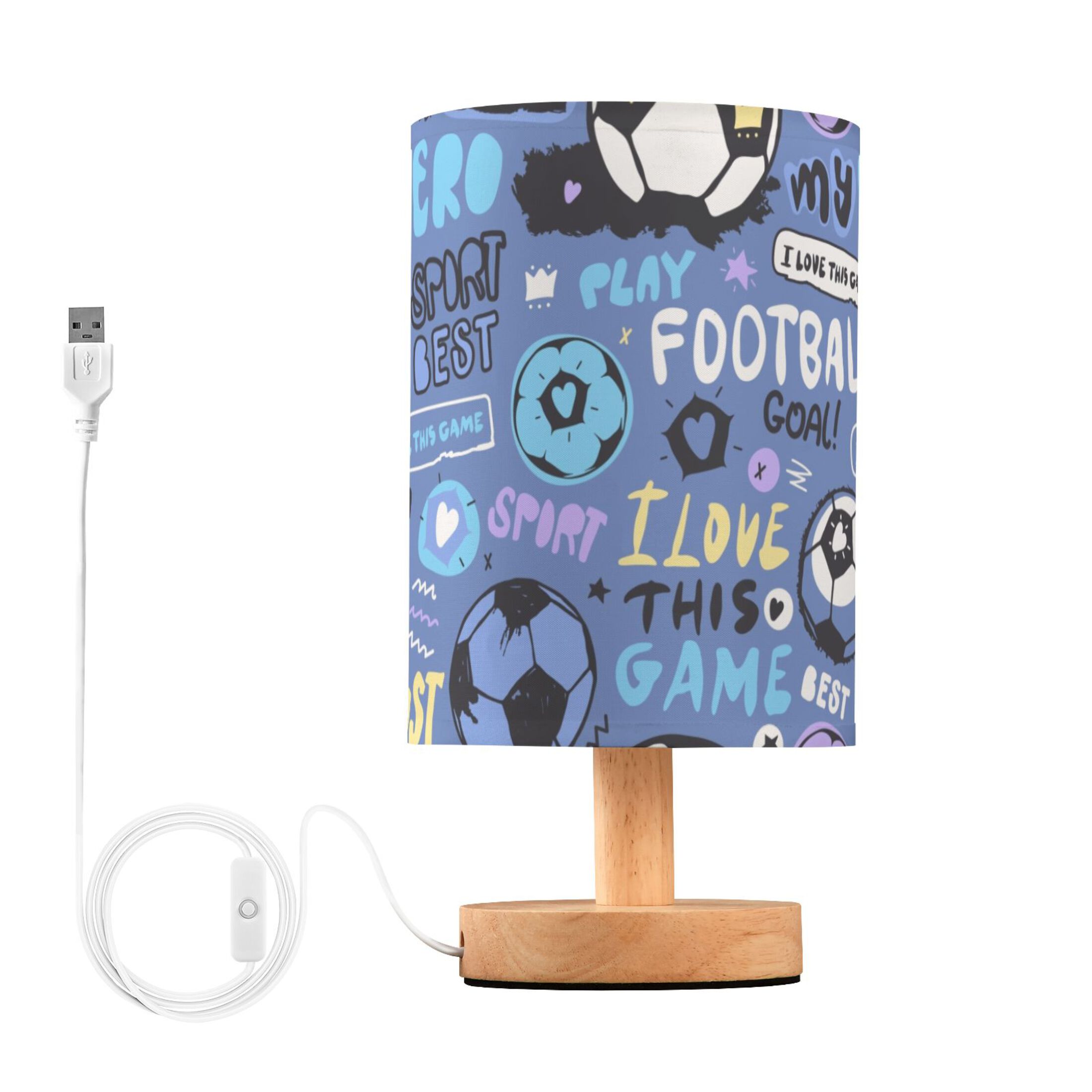 Soccer Ball Football on Blue Bedside Table Lamp LED Warm Lights with