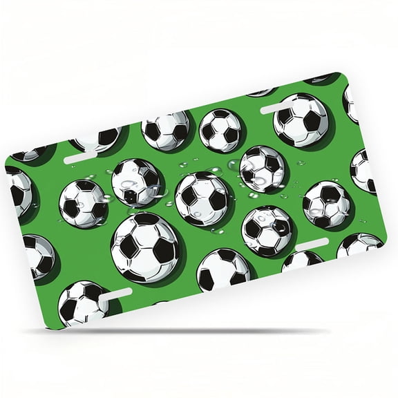 Soccer Ball Green Field Funny Personalized License Plate Rust-proof Stainless Steel Metal License Plate Suitable For Men And Women 12.2" x 6.2"