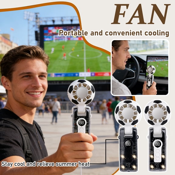 Soccer Ball Handheld Fan With Ice Cooling Tech And Digital Display, Rechargeable Mini Turbo Fan With 5 Speeds For Personal Cooling