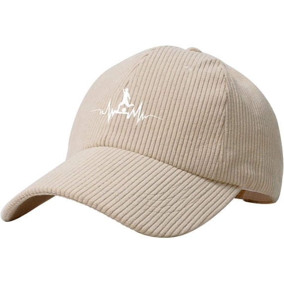 Soccer Ball Heartbeat Hat Corduroy Baseball Cap Vintage Adjustable Trucker Caps for Outdoor Travel Beige