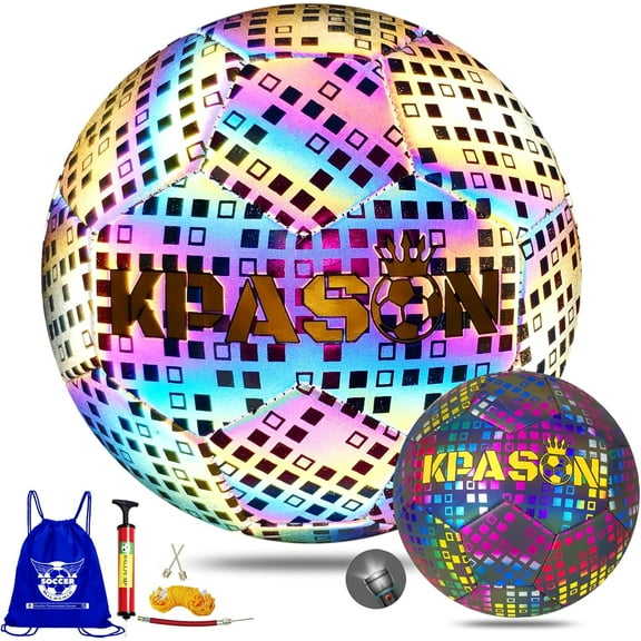 Soccer Ball Holographic Glowing Soccer Ball Size 5 for Youth, Adults - Reflective Glow Soccer Ball Gift for Soccer Fans (with Pump and Carry Bag)
