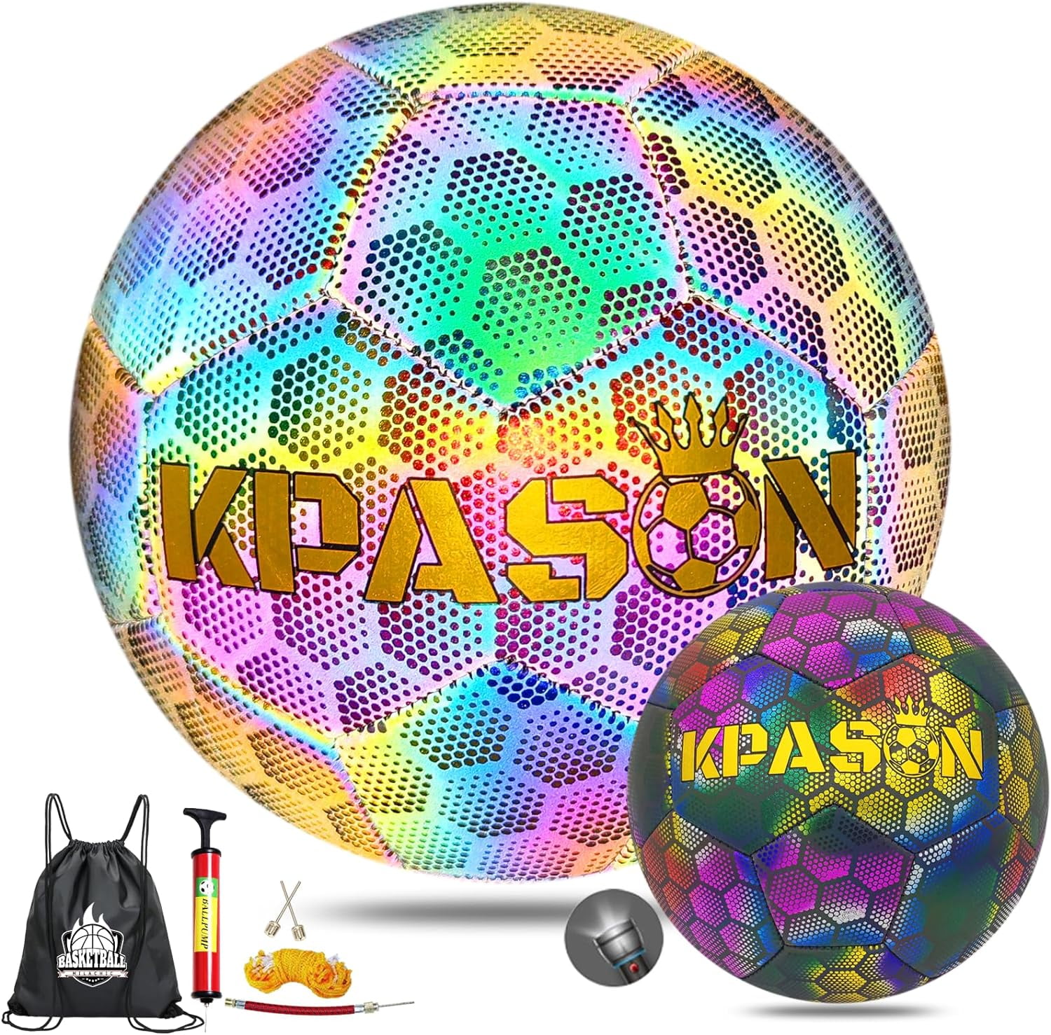 Soccer Ball, Holographic Soccer Ball Reflective Glowing Soccer Ball Gift for Boys, Girls, Youth, Men Indoor-Outdoor Soccer Training & Night Games