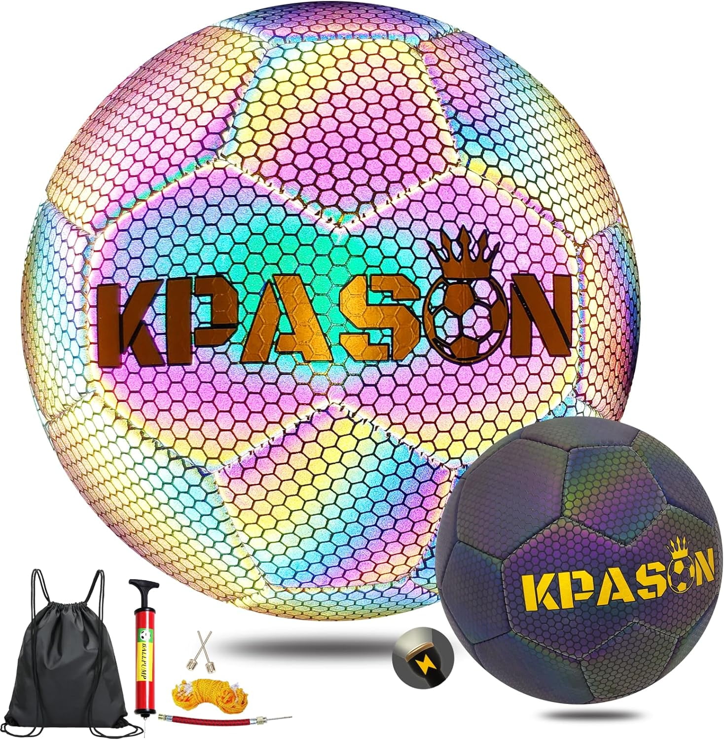 Soccer Ball, Holographic Soccer Ball Reflective Glowing Soccer Ball Gift for Boys, Girls, Youth, Men Indoor-Outdoor Soccer Training & Night Games