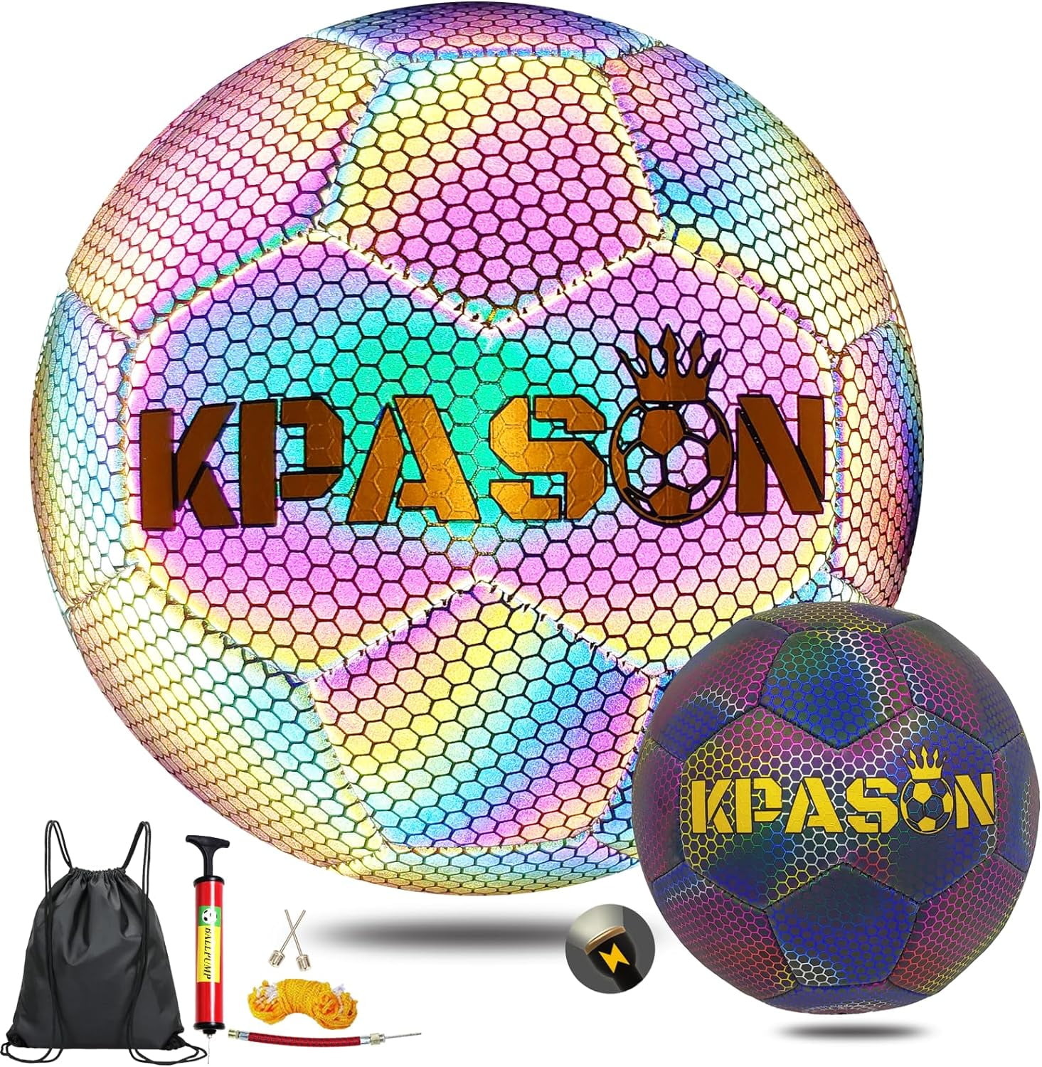 Soccer Ball, Holographic Soccer Ball Reflective Glowing Soccer Ball Gift for Boys, Girls, Youth, Men Indoor-Outdoor Soccer Training & Night Games