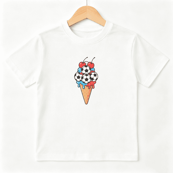 Soccer Ball Ice Cream Cone Boys Graphic Tee, Cool Summer 100% Cotton Kids Short Sleeve T-Shirt 4-13Y