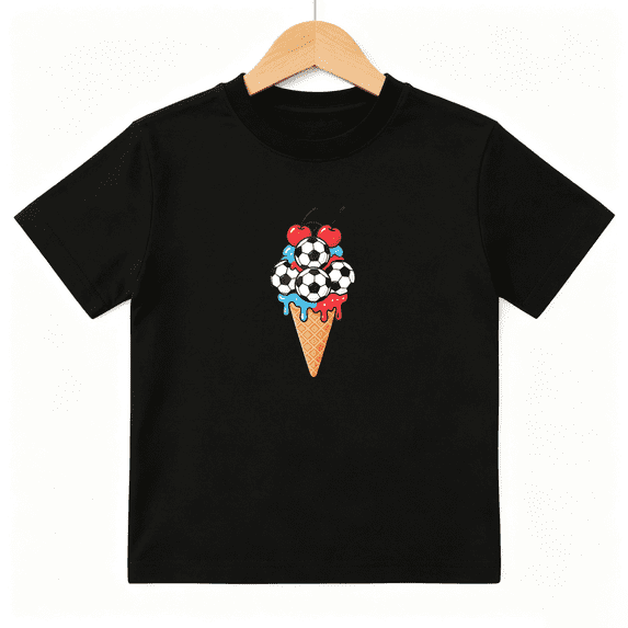 Soccer Ball Ice Cream Cone Boys Graphic Tee, Cool Summer 100% Cotton Kids Short Sleeve T-Shirt 4-13Y